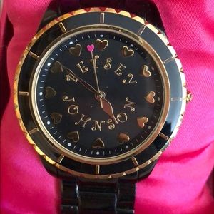 Black & gold Betsy Johnson Watch (with case)